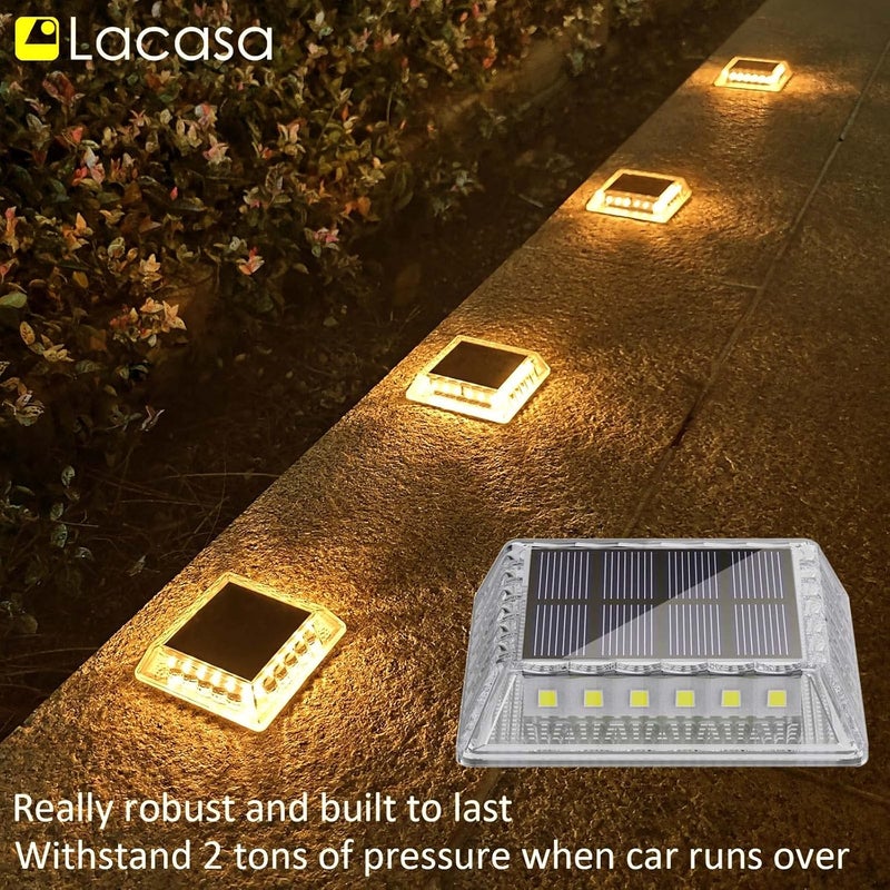 La Casa أضواء سطح شمسية، 4 عبوات 30LM ضوء رصيف LED أبيض دافئ 2700K، ضوء خطوة يعمل بالطاقة الشمسية في الهواء الطلق يعمل طوال الليل IP68 مقاوم للماء تشغيل/إيقاف تلقائي للحدائق والسلالم وممرات القيادة - Image 2